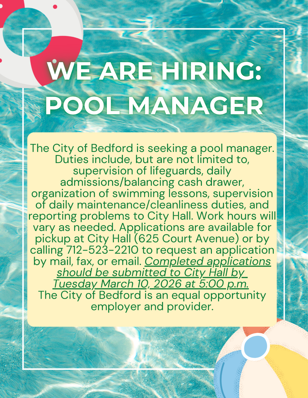 Pool Manager Position Available