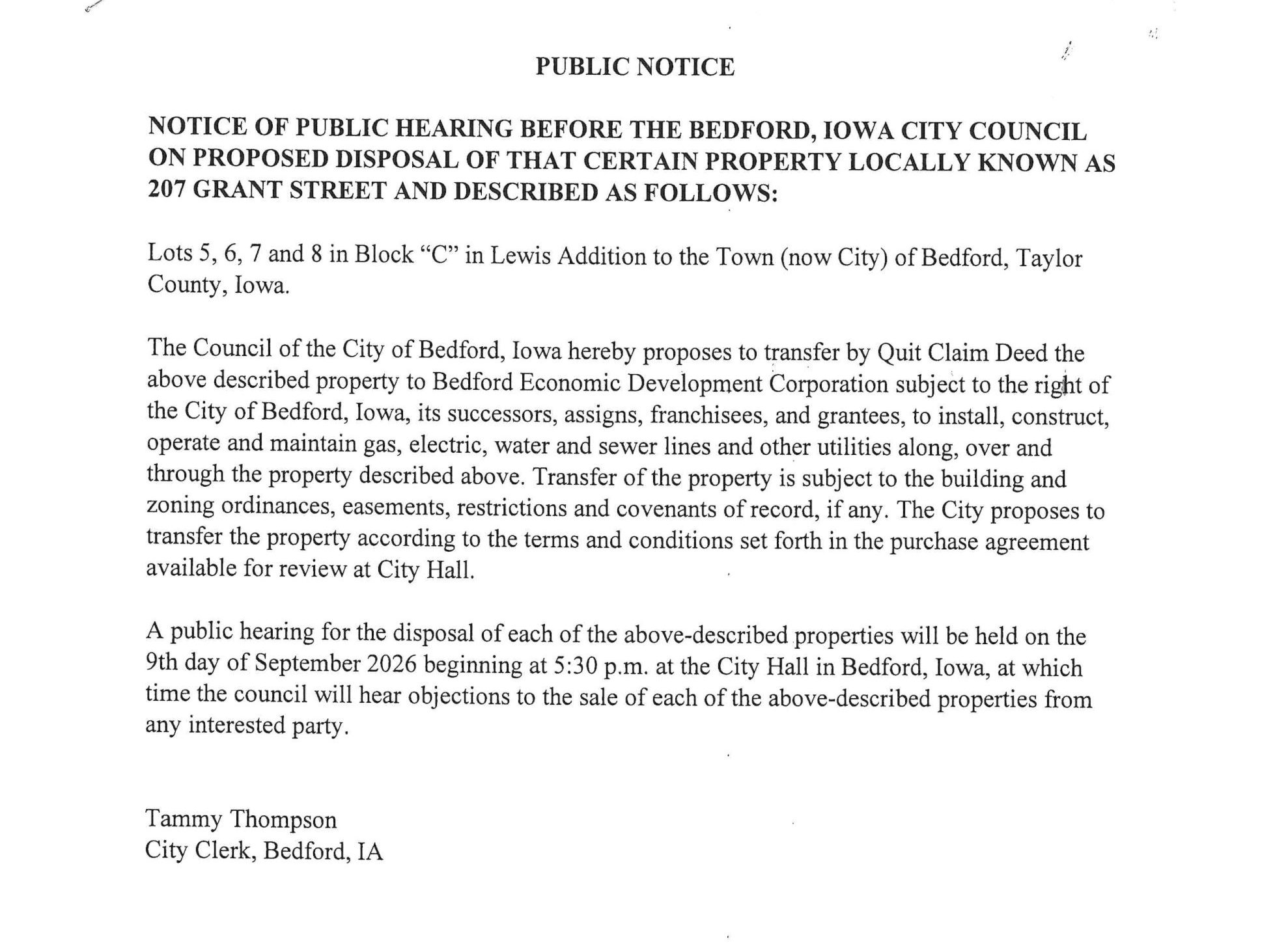 Notice of Publing Hearing