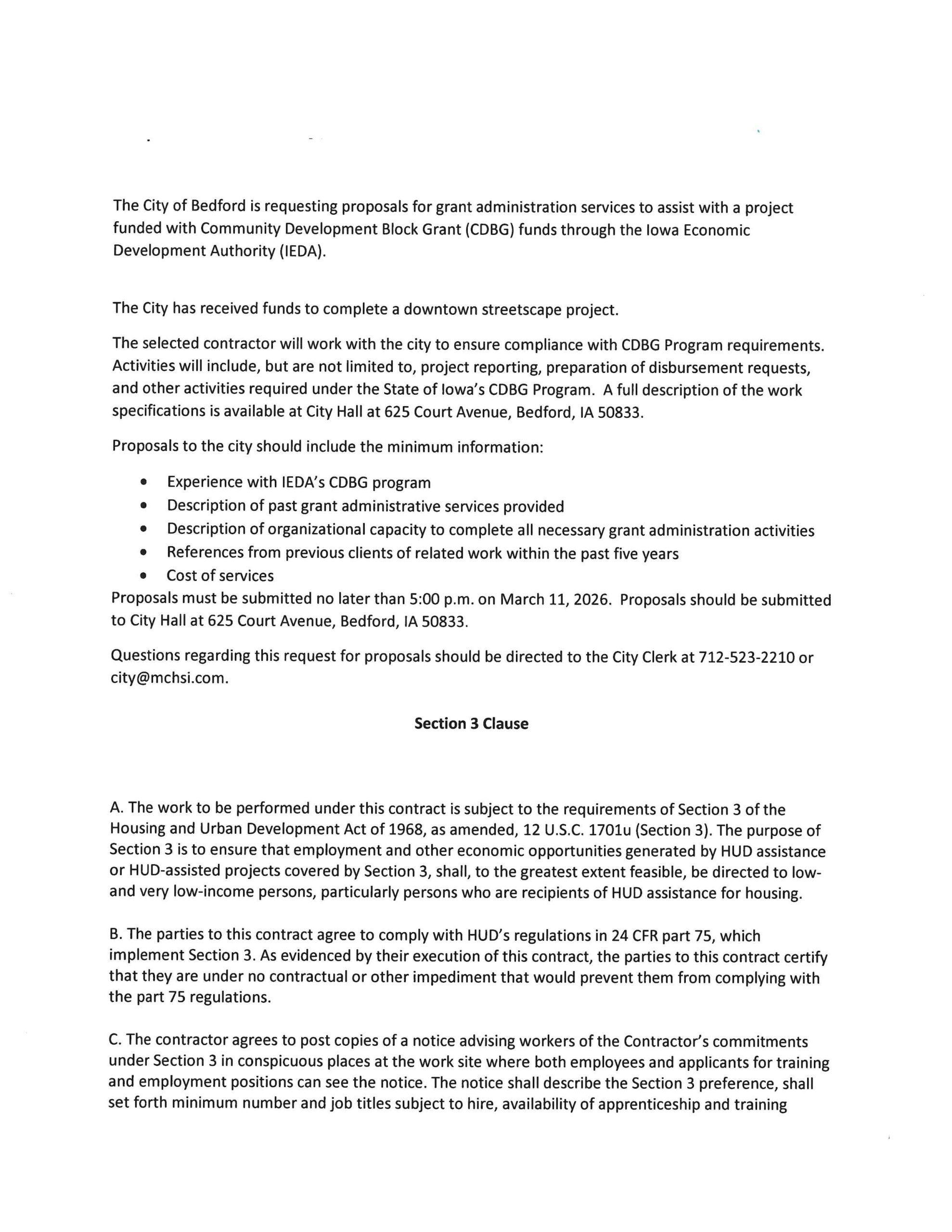 Community Development Block Grant – Downtown Street